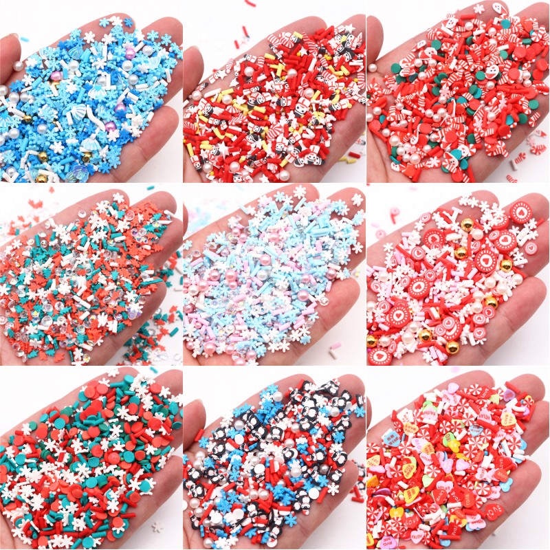 Xmas Resin Art - Рождественские ломтики полимерной глины, слизь, чешуйки,